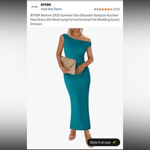BTFBM Teal One Shoulder Ruched Maxi Dress